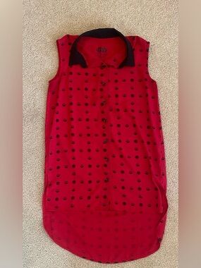 Star Wars x We Love Fire Sleeveless Collared Button Tunic Top Red/Black Chiffon